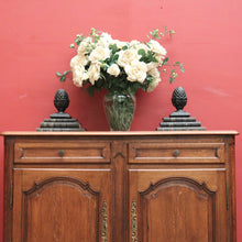 Load image into Gallery viewer, x SOLD Antique French Oak Sideboard Cabinet with Brass Handles, Keys, Scalloped Apron. B12280