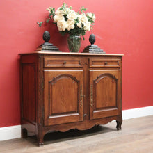 Load image into Gallery viewer, x SOLD Antique French Oak Sideboard Cabinet with Brass Handles, Keys, Scalloped Apron. B12280