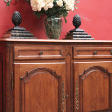 Load image into Gallery viewer, x SOLD Antique French Oak Sideboard Cabinet with Brass Handles, Keys, Scalloped Apron. B12280