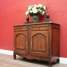 Load image into Gallery viewer, x SOLD Antique French Oak Sideboard Cabinet with Brass Handles, Keys, Scalloped Apron. B12280