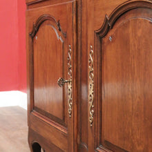 Load image into Gallery viewer, x SOLD Antique French Oak Sideboard Cabinet with Brass Handles, Keys, Scalloped Apron. B12280