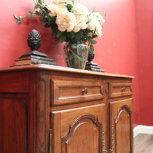 Load image into Gallery viewer, x SOLD Antique French Oak Sideboard Cabinet with Brass Handles, Keys, Scalloped Apron. B12280