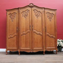 Load image into Gallery viewer, Antique French Wardrobe, French Oak 4 Door Armoire Wardrobe Linen Press Cabinet B12803