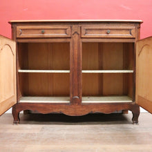 Load image into Gallery viewer, x SOLD Antique French Oak Sideboard Cabinet with Brass Handles, Keys, Scalloped Apron. B12280