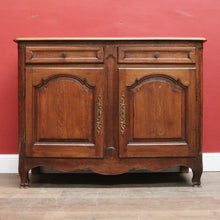 Load image into Gallery viewer, x SOLD Antique French Oak Sideboard Cabinet with Brass Handles, Keys, Scalloped Apron. B12280