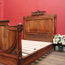 Load image into Gallery viewer, x SOLD Antique French Walnut Double Bed with Carved Ribbon, Floral & Cartouche Detail. B12193