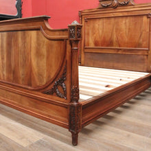 Load image into Gallery viewer, x SOLD Antique French Walnut Double Bed with Carved Ribbon, Floral & Cartouche Detail. B12193