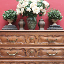 Load image into Gallery viewer, x SOLD Antique French Oak Carved front 3 Three Drawer Chest of Bedroom Drawers Brass handles B12819