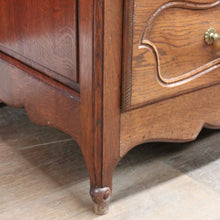 Load image into Gallery viewer, x SOLD Antique French Oak Carved front 3 Three Drawer Chest of Bedroom Drawers Brass handles B12819