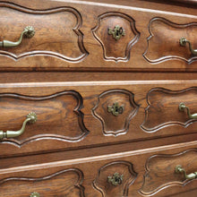 Load image into Gallery viewer, x SOLD Antique French Oak Carved front 3 Three Drawer Chest of Bedroom Drawers Brass handles B12819