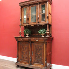 Load image into Gallery viewer, Antique French Oak Two-Height Kitchen Dresser with Glass Doors and Carved Base. B12487