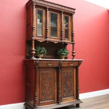 Load image into Gallery viewer, Antique French Oak Two-Height Kitchen Dresser with Glass Doors and Carved Base. B12487