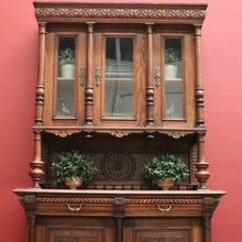 Load image into Gallery viewer, Antique French Oak Two-Height Kitchen Dresser with Glass Doors and Carved Base. B12487