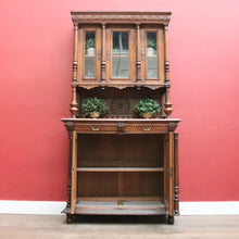 Load image into Gallery viewer, Antique French Oak Two-Height Kitchen Dresser with Glass Doors and Carved Base. B12487