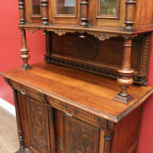 Load image into Gallery viewer, Antique French Oak Two-Height Kitchen Dresser with Glass Doors and Carved Base. B12487