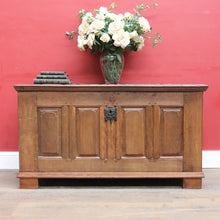 Load image into Gallery viewer, Antique French Oak Blanket Box Coffer with Panelled Sides and Iron Handle. B12781