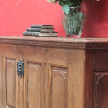 Load image into Gallery viewer, Antique French Oak Blanket Box Coffer with Panelled Sides and Iron Handle. B12781