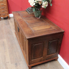 Load image into Gallery viewer, Antique French Oak Blanket Box Coffer with Panelled Sides and Iron Handle. B12781