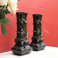 Load image into Gallery viewer, Antique French Bronze Vases with Bird & Wave Motif – Original Matching Pair. B12494