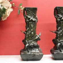Load image into Gallery viewer, Antique French Bronze Vases with Bird & Wave Motif – Original Matching Pair. B12494
