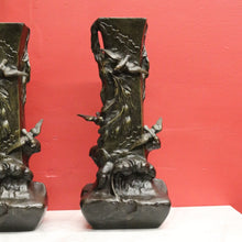 Load image into Gallery viewer, Antique French Bronze Vases with Bird & Wave Motif – Original Matching Pair. B12494