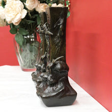 Load image into Gallery viewer, Antique French Bronze Vases with Bird & Wave Motif – Original Matching Pair. B12494
