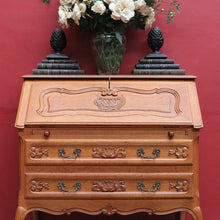 Load image into Gallery viewer, Vintage French Oak Writing Bureau with Drop Front Desk and Two Drawers. B12770