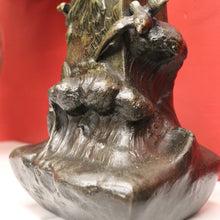 Load image into Gallery viewer, Antique French Bronze Vases with Bird & Wave Motif – Original Matching Pair. B12494