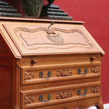Load image into Gallery viewer, Vintage French Oak Writing Bureau with Drop Front Desk and Two Drawers. B12770