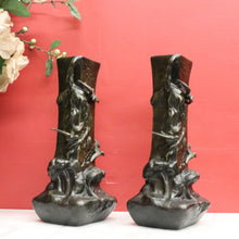 Load image into Gallery viewer, Antique French Bronze Vases with Bird & Wave Motif – Original Matching Pair. B12494