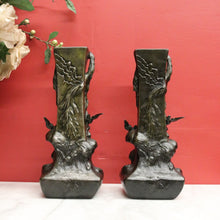 Load image into Gallery viewer, Antique French Bronze Vases with Bird & Wave Motif – Original Matching Pair. B12494