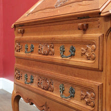 Load image into Gallery viewer, Vintage French Oak Writing Bureau with Drop Front Desk and Two Drawers. B12770