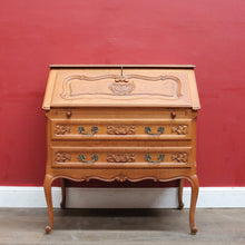 Load image into Gallery viewer, Vintage French Oak Writing Bureau with Drop Front Desk and Two Drawers. B12770