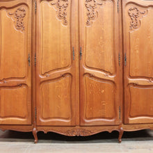Load image into Gallery viewer, Antique French Oak 4 Door Breakfront Wardrobe Armoire with Hanging Rail and Shelves. B12804