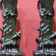 Load image into Gallery viewer, Antique French Bronze Vases with Bird & Wave Motif – Original Matching Pair. B12494