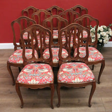 Load image into Gallery viewer, x SOLD Set of 10 Antique French Oak Dining Chairs with William Morris 'Strawberry Thief' Fabric. B12497