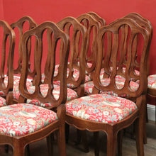 Load image into Gallery viewer, x SOLD Set of 10 Antique French Oak Dining Chairs with William Morris 'Strawberry Thief' Fabric. B12497