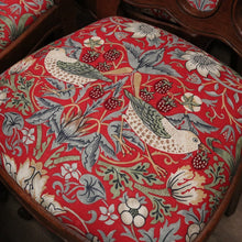 Load image into Gallery viewer, x SOLD Set of 10 Antique French Oak Dining Chairs with William Morris 'Strawberry Thief' Fabric. B12497