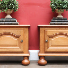 Load image into Gallery viewer, Pair Vintage French Bedside Cabinets Left and Right Opening on Bun Feet. B12745