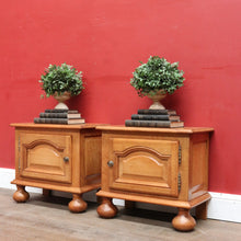 Load image into Gallery viewer, Pair Vintage French Bedside Cabinets Left and Right Opening on Bun Feet. B12745