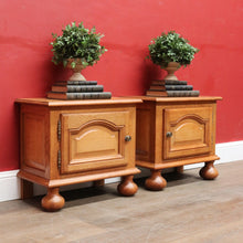 Load image into Gallery viewer, Pair Vintage French Bedside Cabinets Left and Right Opening on Bun Feet. B12745