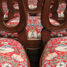 Load image into Gallery viewer, x SOLD Set of 10 Antique French Oak Dining Chairs with William Morris 'Strawberry Thief' Fabric. B12497