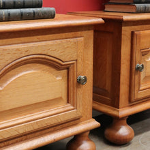 Load image into Gallery viewer, Pair Vintage French Bedside Cabinets Left and Right Opening on Bun Feet. B12745