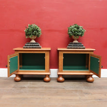 Load image into Gallery viewer, Pair Vintage French Bedside Cabinets Left and Right Opening on Bun Feet. B12745