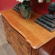 Load image into Gallery viewer, Vintage French Oak Chest of Drawers Three Drawer with Carved Detail. 12732