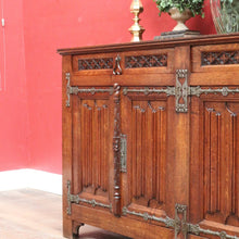 Load image into Gallery viewer, x SOLD Antique French Oak Gothic Sideboard with Quatrefoil and Linenfold Carving. B12708