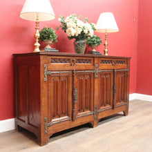 Load image into Gallery viewer, x SOLD Antique French Oak Gothic Sideboard with Quatrefoil and Linenfold Carving. B12708