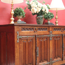 Load image into Gallery viewer, x SOLD Antique French Oak Gothic Sideboard with Quatrefoil and Linenfold Carving. B12708