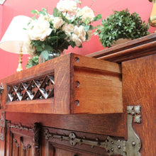 Load image into Gallery viewer, x SOLD Antique French Oak Gothic Sideboard with Quatrefoil and Linenfold Carving. B12708