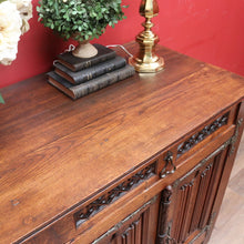 Load image into Gallery viewer, x SOLD Antique French Oak Gothic Sideboard with Quatrefoil and Linenfold Carving. B12708